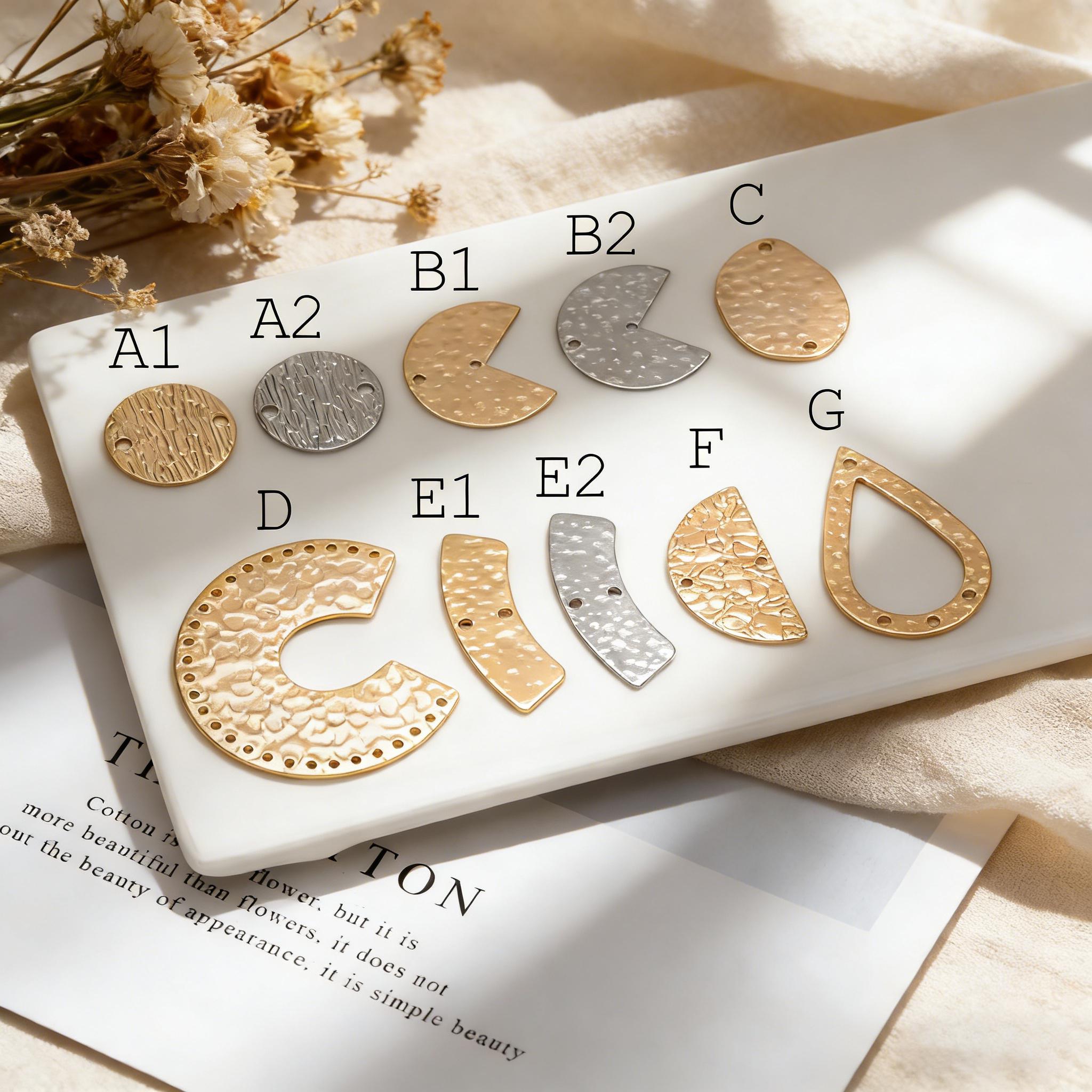 10pcs Gold/ Silver tone Hammered Geometric Charm Connectors, Gold/ Rhodium plated Brass Rustic Pendants (GB-654)